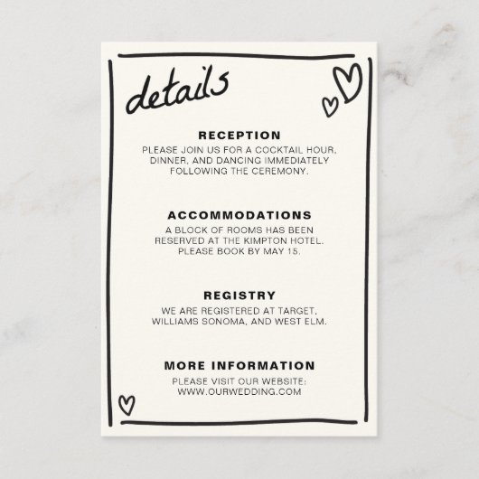 Gezeichnet Hochzeit Begleitkarte (Vorderseite)