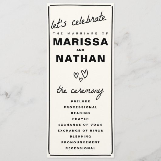 Gezeichnet Hochzeit Programm (Vorderseite)