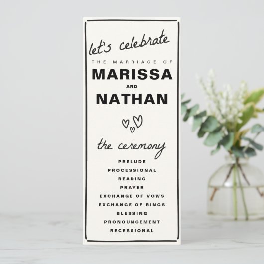 Gezeichnet Hochzeit Programm (Stehend Vorderseite)