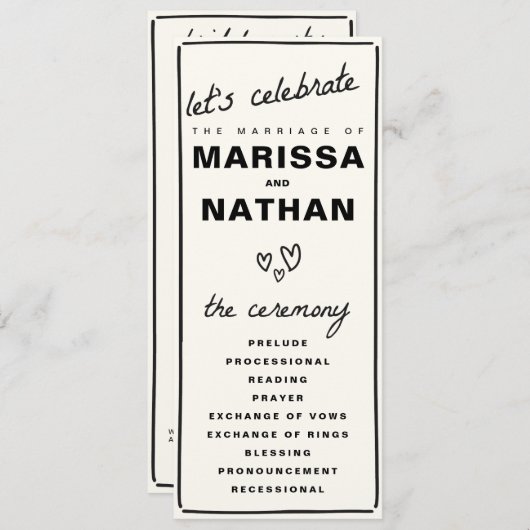 Gezeichnet Hochzeit Programm (Vorne/Hinten)