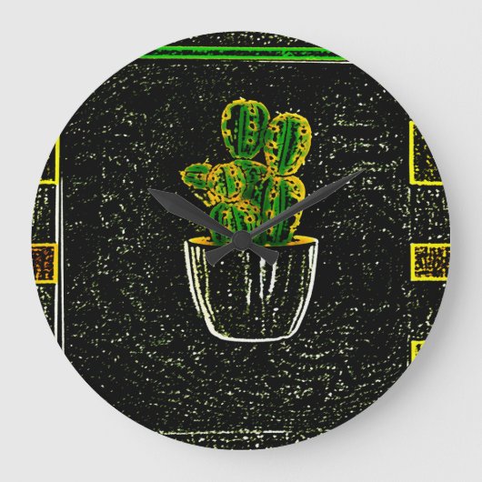 Gezeichnet Kaktus Große Wanduhr (Vorderseite)