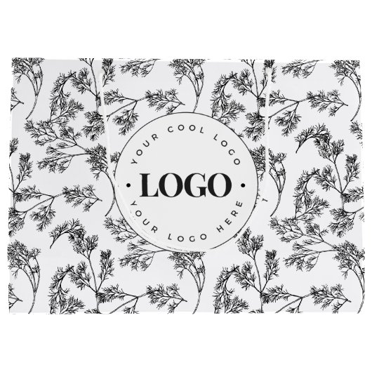 Gezeichnet Kräutergrün, botanisches Logo hinzufüge Große Geschenktüte (Rückseite)