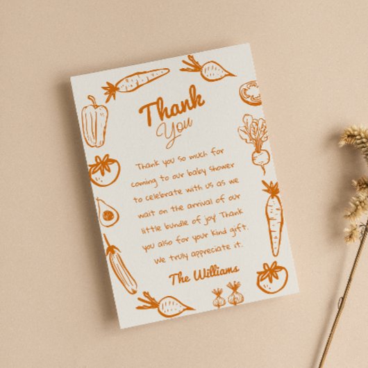 Gezeichnet Orange Gemüsepflanzen Babydusche Dankeskarte