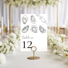 Gezeichnet Oysters Champagne Seafood Table 12 Wedd Tischnummer
