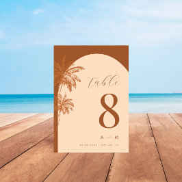 Gezeichnet Palm Tree Terracotta Monogram Beach Wed Tischnummer