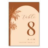 Gezeichnet Palm Tree Terracotta Monogram Beach Wed Tischnummer (Vorderseite)
