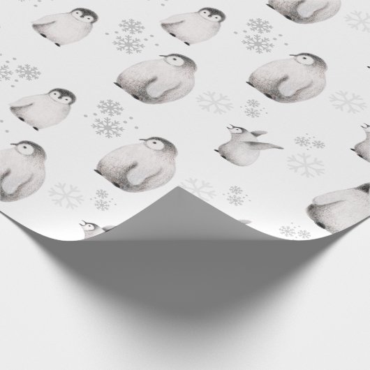 Gezeichnet Pinguine Snowflakes Winter Dreamy Gray Geschenkpapier (Ecke)