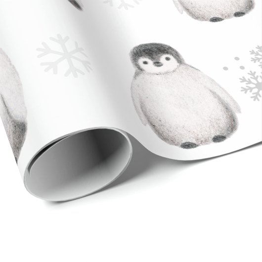 Gezeichnet Pinguine Snowflakes Winter Dreamy Gray  Geschenkpapier (Rolleneckpunkt)