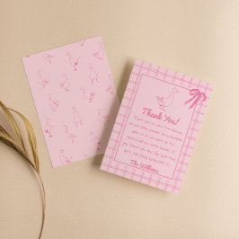 Gezeichnet Pink Albern Gänse Ribbon Girl Babydusch Dankeskarte