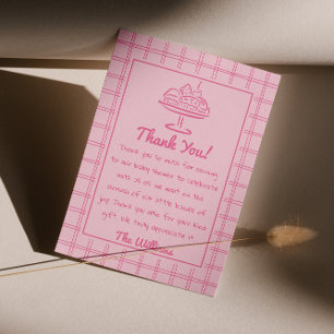 Gezeichnet Pink Bun in Oven Girl Bread Baby Dusche Dankeskarte