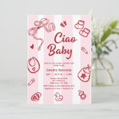 Gezeichnet Red Pink Baby Items Ciao Baby Dusche Einladung (Stehend Vorderseite)