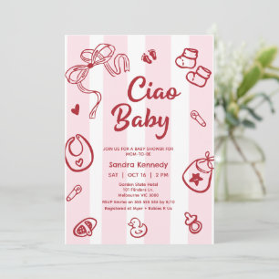 Gezeichnet Red Pink Baby Items Ciao Baby Dusche Einladung