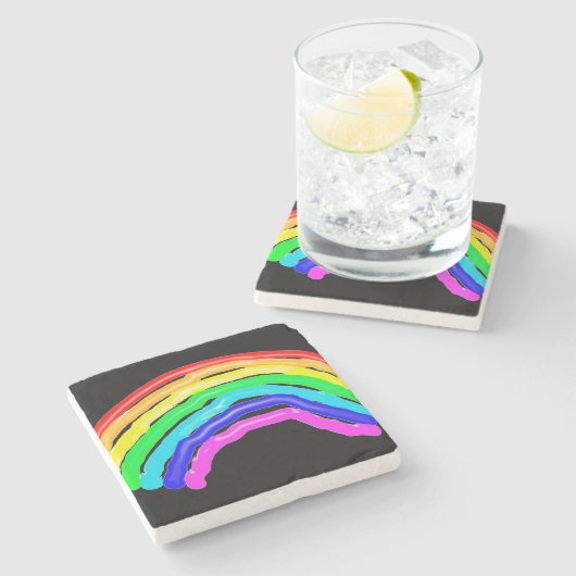 Gezeichnet Regenbogen Steinuntersetzer (Seitenansicht)