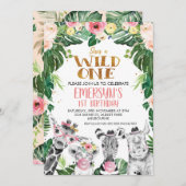 Gezeichnet Safari Animals Floral Wild Einen Geburt Einladung (Vorne/Hinten)