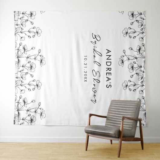 Gezeichnet Wildblumen Hintergrund des weißen Braut Wandteppich (Beispiel (Horizontal))