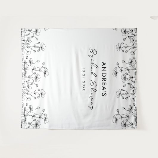 Gezeichnet Wildblumen Hintergrund des weißen Braut Wandteppich (Vorderseite (Horizontal))