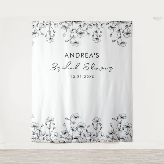 Gezeichnet Wildblumen Hintergrund des weißen Braut Wandteppich (Vorderseite)