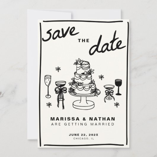 Gezeichnet zusammen Hochzeit mit Foto Save The Date (Vorderseite)