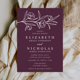 Gezeichnete Florale Lila Hochzeit Einladung