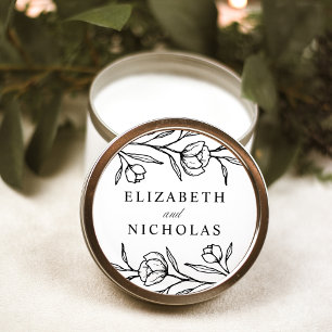 Gezeichnete florale schwarze und weiße Hochzeit Runder Aufkleber