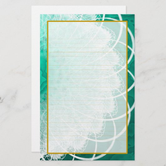 Gezeichnete weiße Spitze auf grünem Briefpapier (Vorne/Hinten)