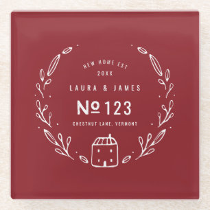 Gezeichnetes Blumen des neuen Hauses Hand Glasuntersetzer