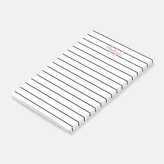 Gezeichnetes mit Monogramm schwarzes rosa u. Weiß Post-it Klebezettel (angewinkelt)