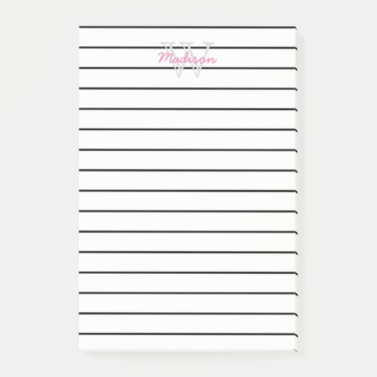 Gezeichnetes mit Monogramm schwarzes rosa u. Weiß Post-it Klebezettel (Vorderseite)