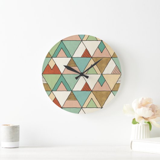Gezeichnetes Stammes- Muster SüdwestenGeo Große Wanduhr (Zuhause)