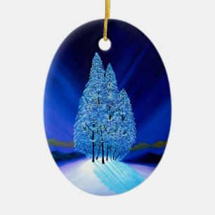 Gezierte Baum-blaues Weihnachten sieben Keramikornament