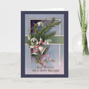 Geziertes und silbernes Vintages neues Jahr Bell Feiertagskarte