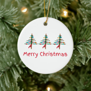 Gezimmerte Weihnachtsbäume – modernes frohes Weihn Keramik Ornament