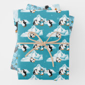 Gezinkte Pinguine Weihnachtsblumenmuster Geschenkpapier Set (Beispiel)