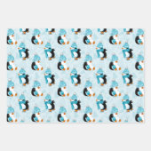 Gezinkte Pinguine Weihnachtsblumenmuster Geschenkpapier Set (Vorderseite 3)