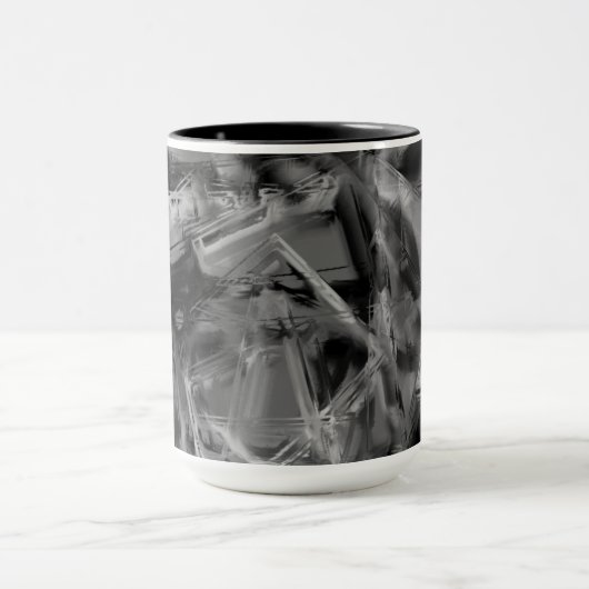 gezogene Quadrate, schwarz-graue Pinselstriche Tasse (Zentrum)