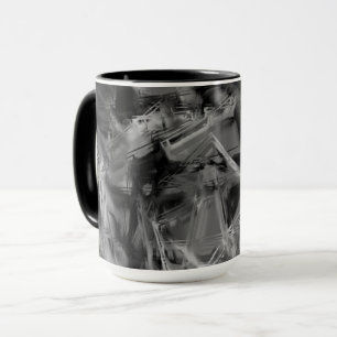 gezogene Quadrate, schwarz-graue Pinselstriche Tasse