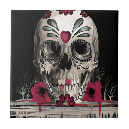 Gezogener Zucker, schmelzender Zuckerschädel Fliese (Vorderseite)