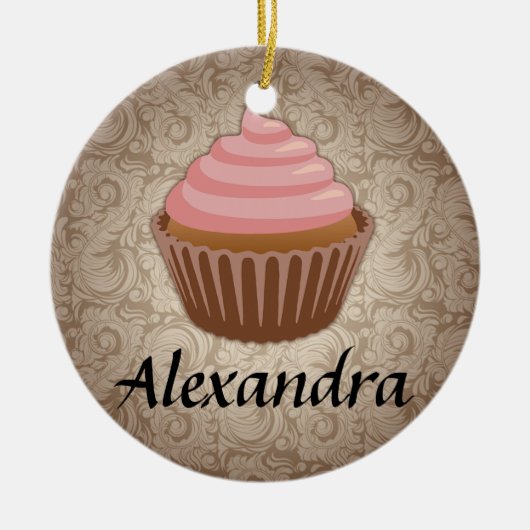 Gezter rosa und brauner Cupcake Keramikornament (Vorne)