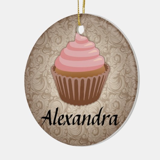 Gezter rosa und brauner Cupcake Keramikornament (Links)