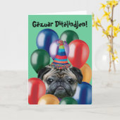 Gëzuar Ditëlindjen Geburtstagskarte Mops Karte (Gelbe Blume)