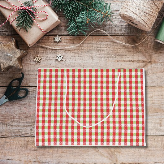 Gezücktes Gingham-Weihnachtsgeschenktasche groß Große Geschenktüte