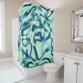 Gezwirnte, grünlich blaue Formen, schimmernde Zyan Duschvorhang (Beispiel)
