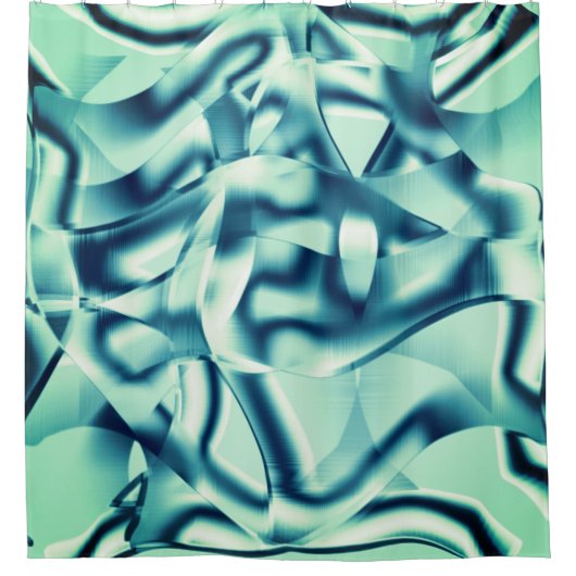 Gezwirnte, grünlich blaue Formen, schimmernde Zyan Duschvorhang (Vorderseite)