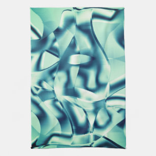 Gezwirnte, grünlich blaue Formen, schimmernde Zyan Geschirrtuch