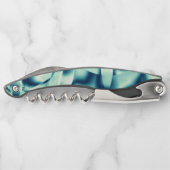 Gezwirnte, grünlich blaue Formen, schimmernde Zyan Kellnermesser (Rückseite)