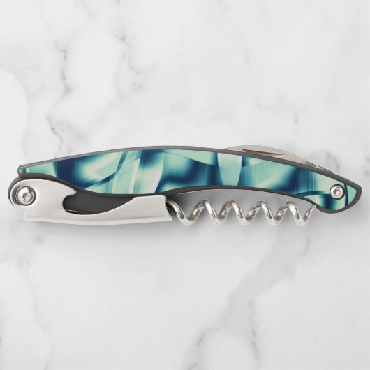 Gezwirnte, grünlich blaue Formen, schimmernde Zyan Kellnermesser (Vorderseite)