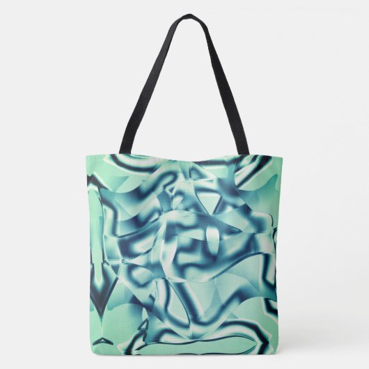 Gezwirnte, grünlich blaue Formen, schimmernde Zyan Tasche (Rückseite)