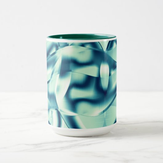 Gezwirnte, grünlich blaue Formen, schimmernde Zyan Tasse (Zentrum)