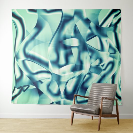 Gezwirnte, grünlich blaue Formen, schimmernde Zyan Wandteppich (Beispiel (Horizontal))