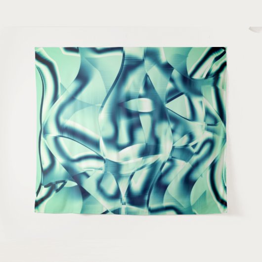 Gezwirnte, grünlich blaue Formen, schimmernde Zyan Wandteppich (Vorderseite (Horizontal))